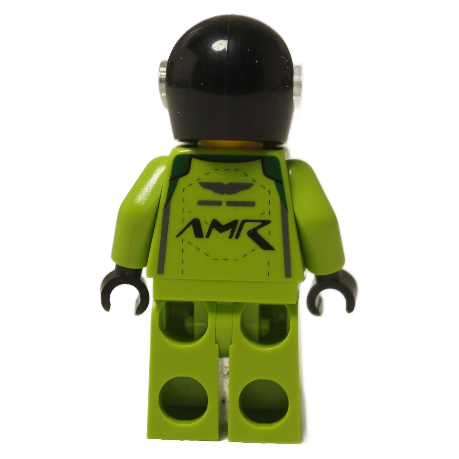 LEGO® Aston Martin Vantage GT3 driver minifigure wearing a racing suit, part sc099 - back view
