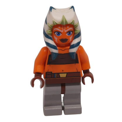 LEGO Star Wars Ahsoka Tano Padawan minifigure sw0192 with orange skin, blue and white lekku, and tube top printing.