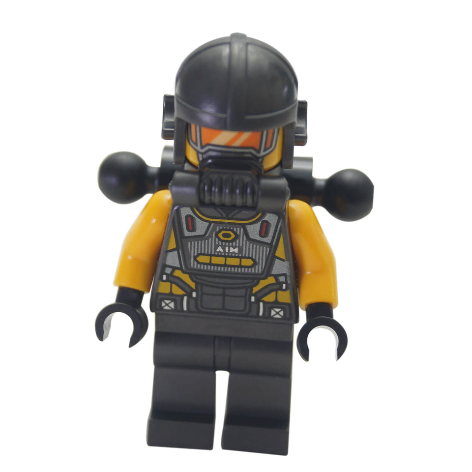 AIM Agent minifigure with backpack pins attachment and black helmet