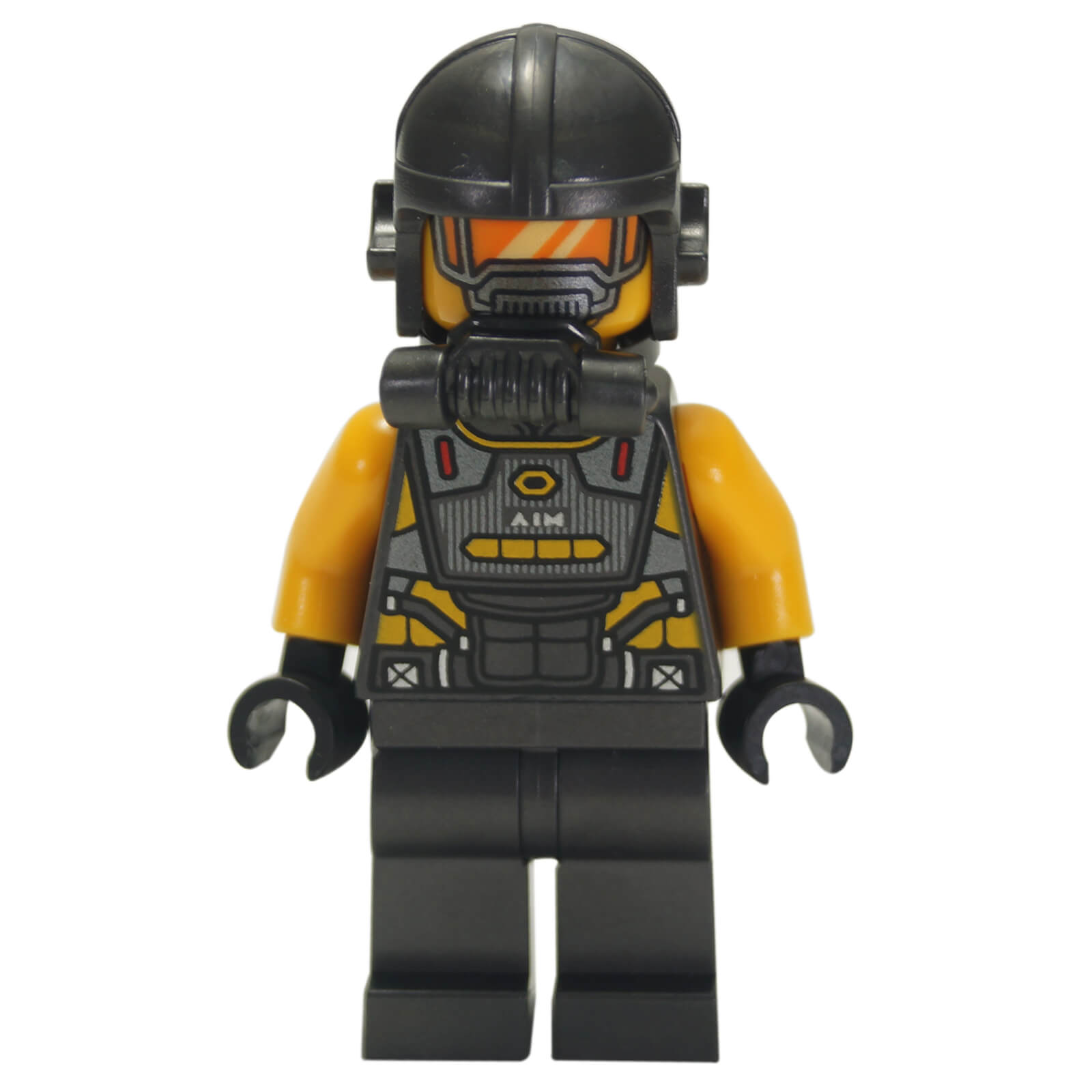 AIM Agent minifigure with black helmet and gold tactical suit