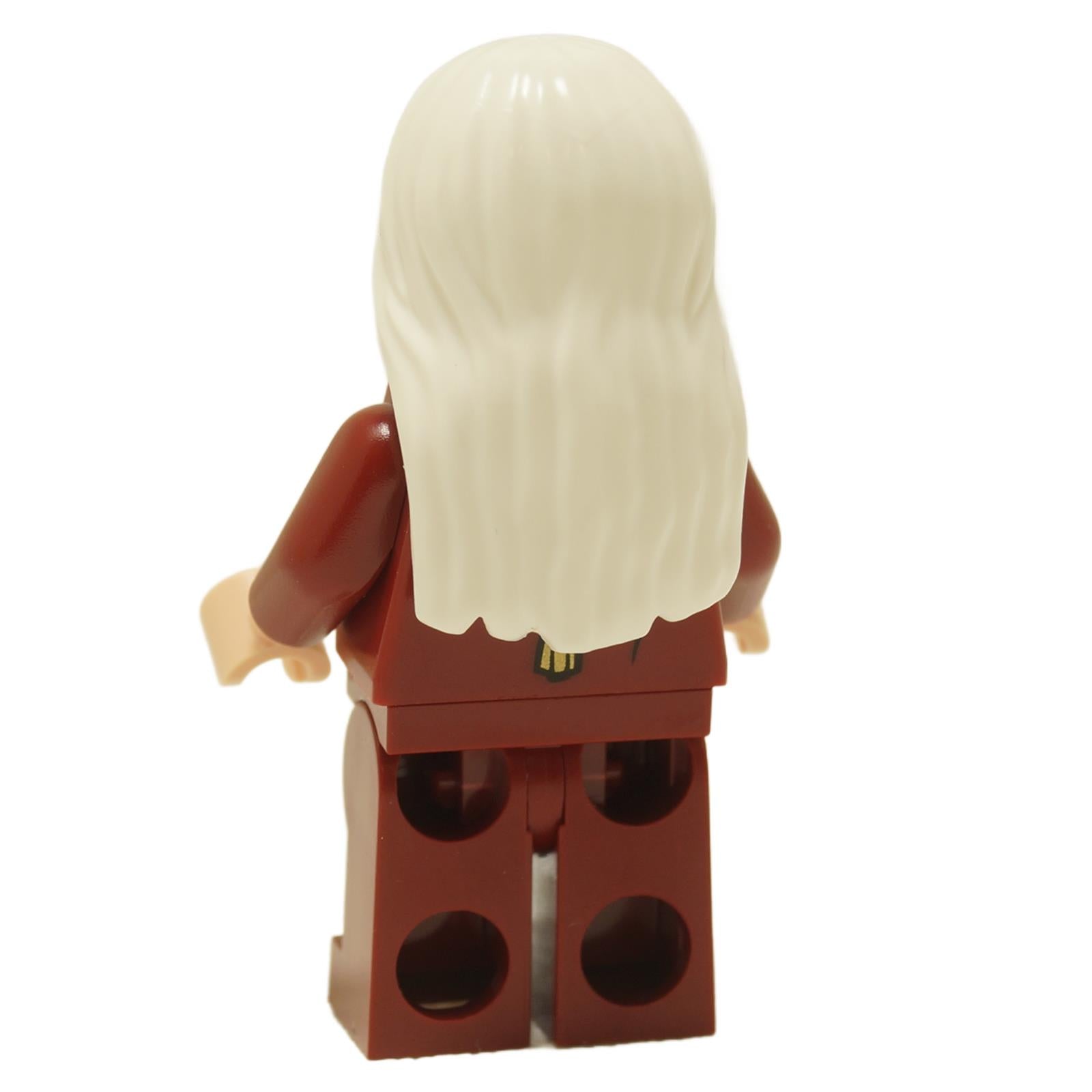 LEGO Albus Dumbledore minifigure, dark red robe, white hair, back view