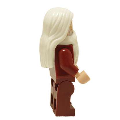 LEGO Albus Dumbledore minifigure, dark red robe, white hair, side view
