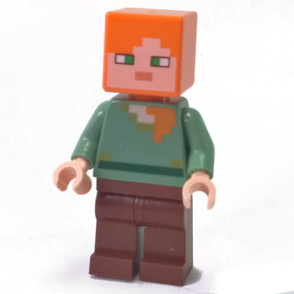 LEGO Alex minifigure min017 with green torso and reddish brown legs
