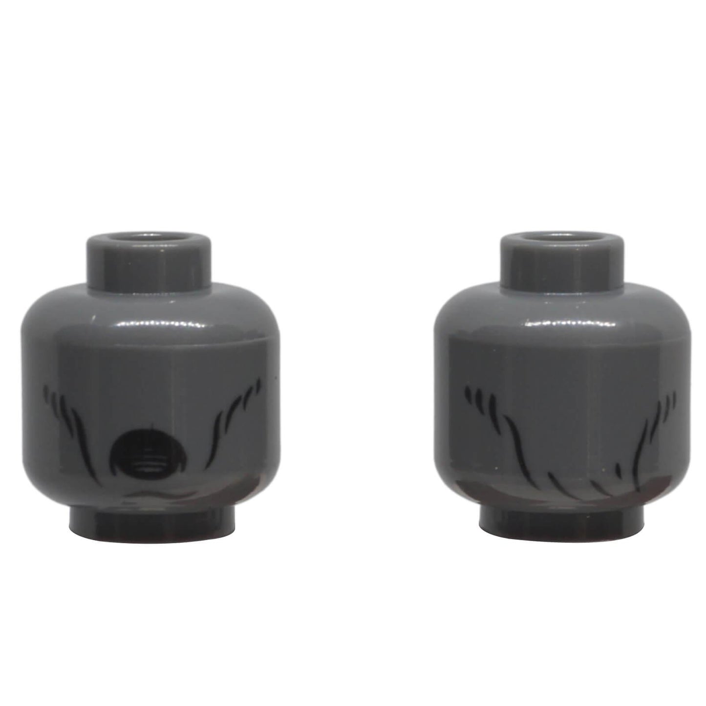 LEGO® Alien Dementor minifigure head 3626pb0480 with black cheek markings and open mouth print shown from front and back