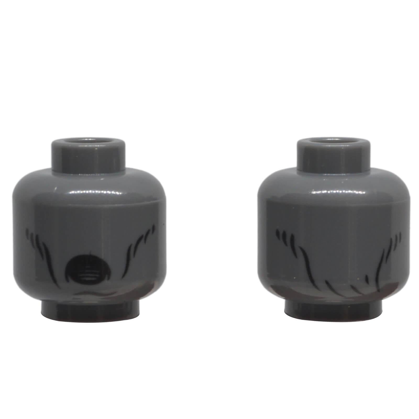 LEGO® Alien Dementor minifigure head 3626pb0480 with black cheek markings and open mouth print shown from front and back