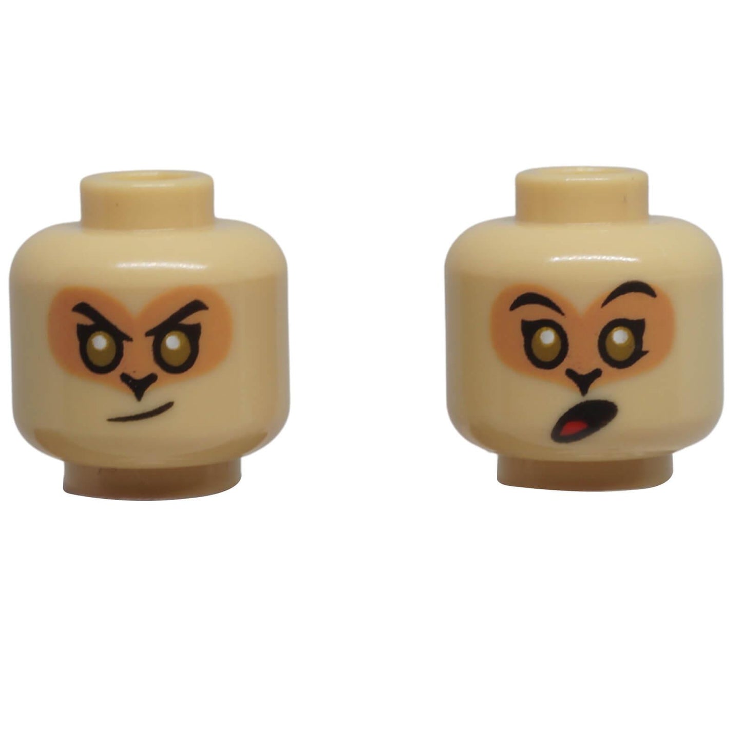 LEGO alien dual-sided minifigure head 3626pb3547 with owl-like facial markings and two expressions