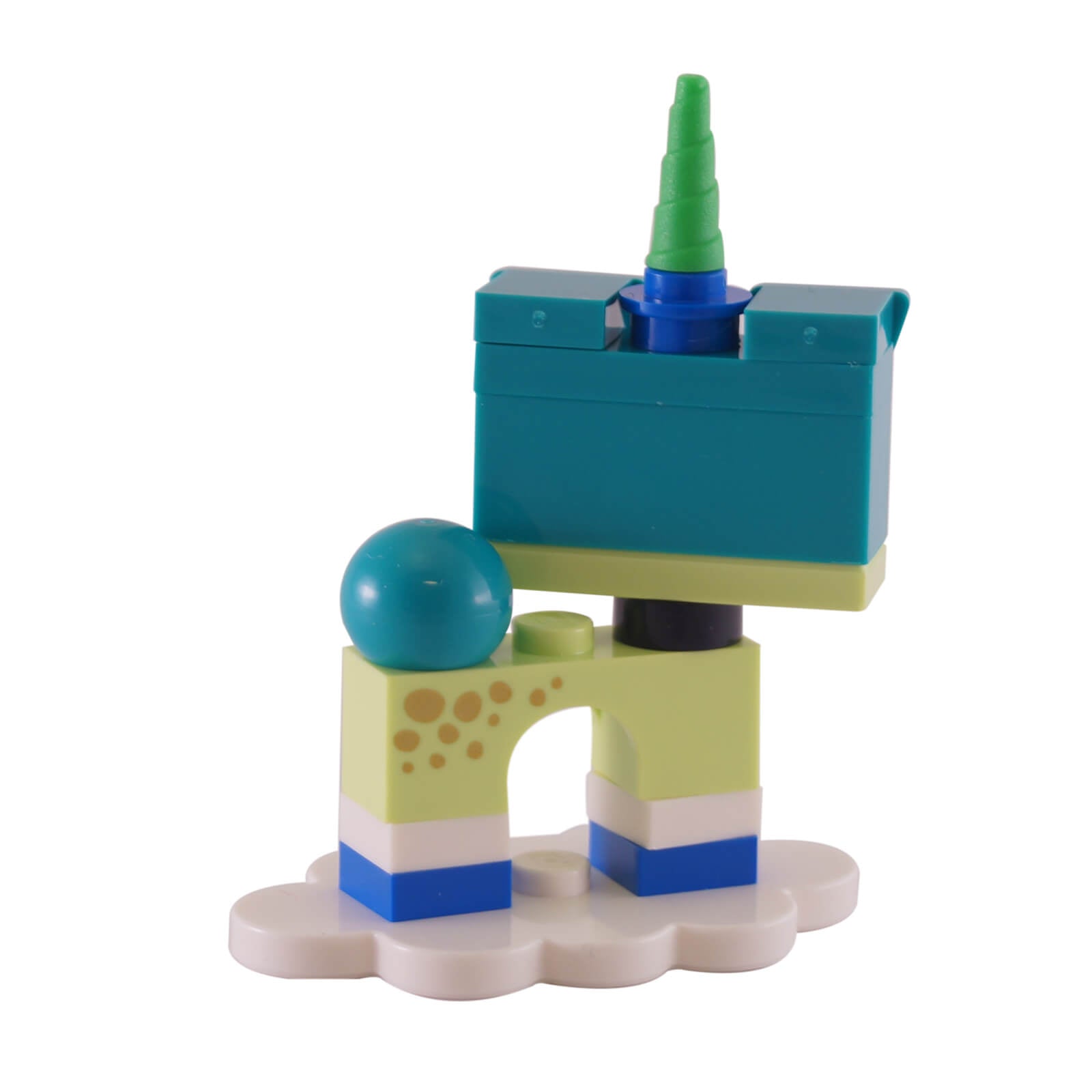 LEGO Alien Puppycorn minifigure COLUNI1-9 teal horn cartoon design, back view.