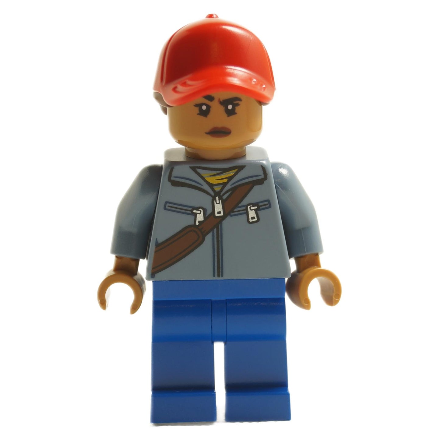 LEGO Amber Grant、赤色の帽子、グレーのジャケット、正面