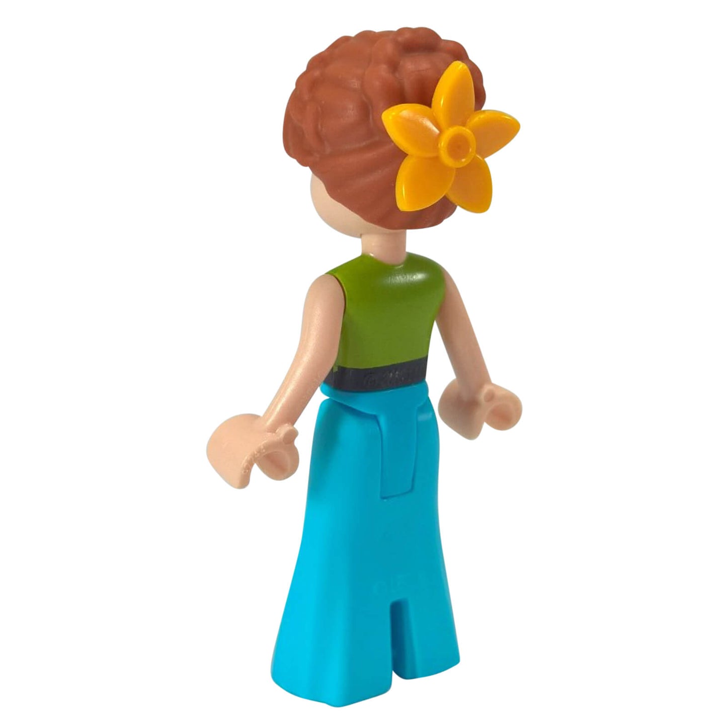 LEGO Anna minifigure dp019 lime vest azure dress Disney, back profile.