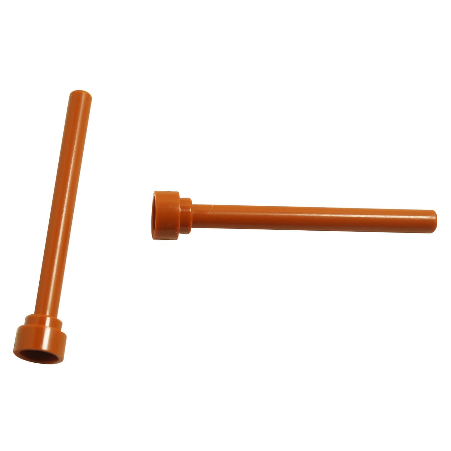 LEGO Part 3957b Antenna 4H, dark orange, flat top, two views.
