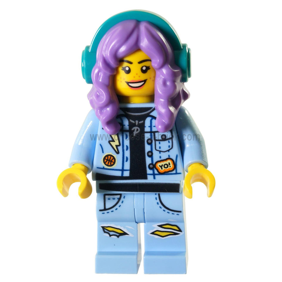 LEGO Minifiguur -Parker L. Jackson - Spijkerjack met Koptelefoon Glimlach - Chagrijnig