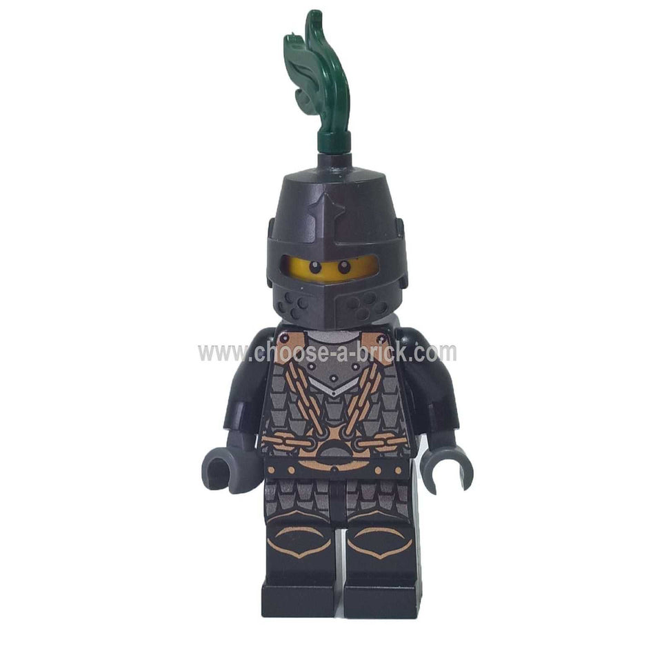 LEGO Minifigura Kingdoms - Armadura de Escamas de Caballero Dragón con Casco de Cadenas y Mueca Cerrada - cas493, primera vista.