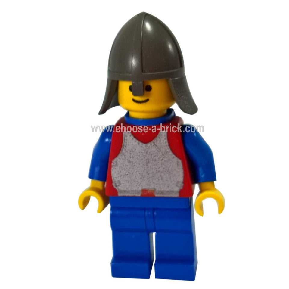 LEGO Breastplate Knight minifigure, front view, silver armor and blue legs.