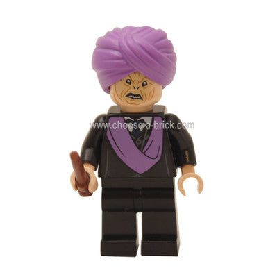 LEGO Professor Quirrell hp146 minifigure with purple turban and wand.