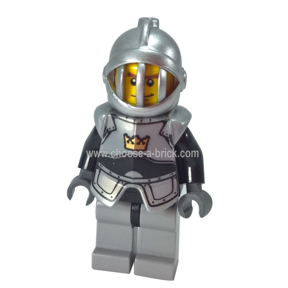 LEGO Minifigura Era de Fantasía - Caballero de la Corona Sencillo con Pechera, Casco de Rejilla, Líneas Verticales en las Mejillas - cas340, primera vista.