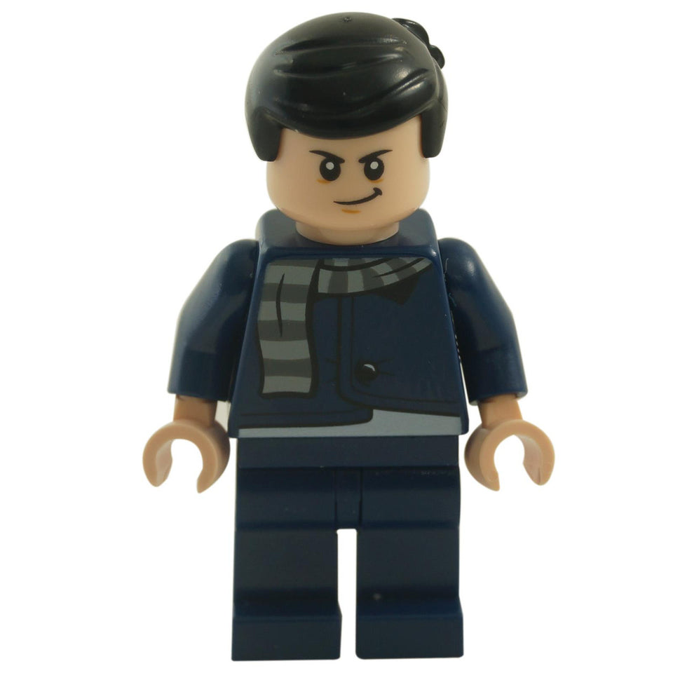 LEGO® Gru minifigure with black hair, dark blue jacket, and striped scarf from Minions: The Rise of Gru.