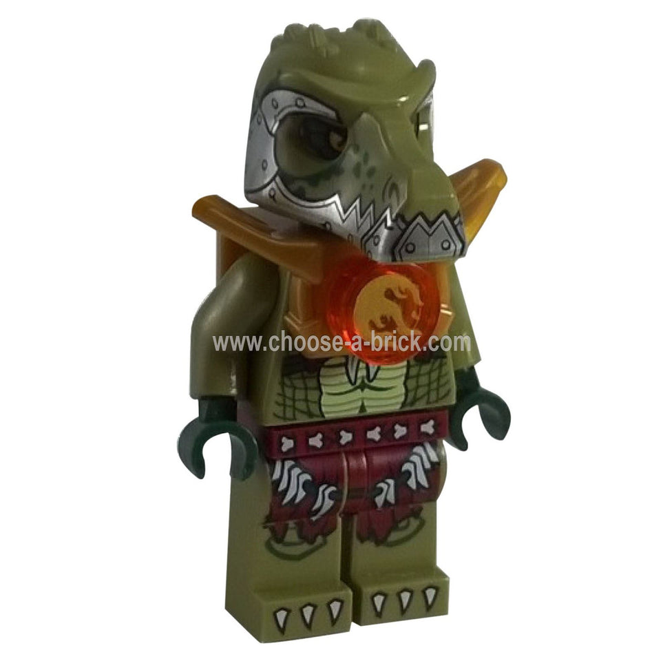 LEGO Minifigure Crokenburg dalam armor bertema buaya, menampilkan peralatan kepala dan cetakan unik - loc121new