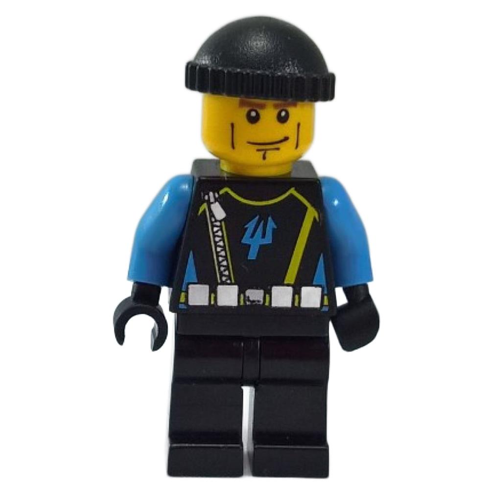 LEGO Aquaraider Diver 4 minifigure, black knit cap, front view