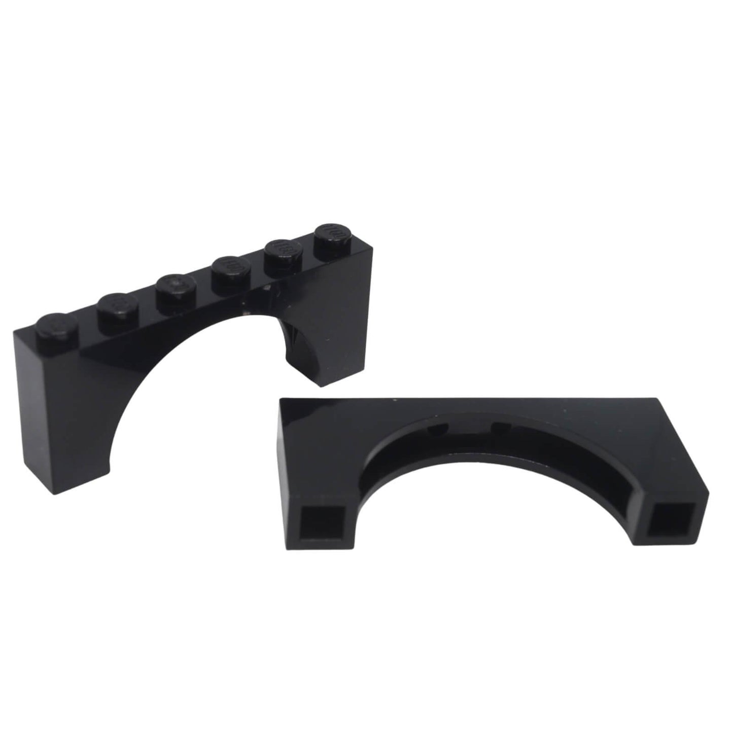 Black LEGO® Arch 1 x 6 x 2 part 3307 showing the reinforced underside.