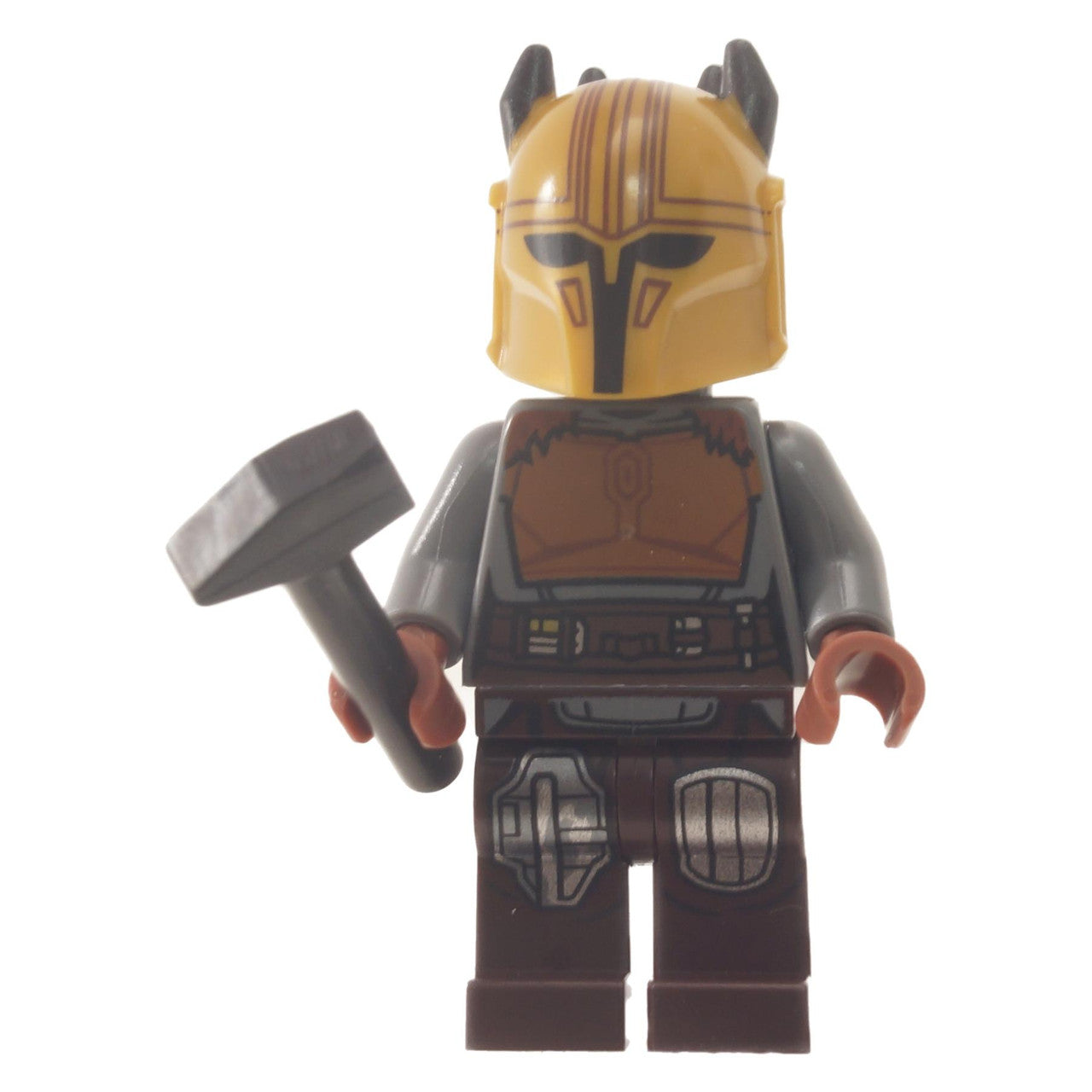 The Armorer minifigure sw1171 with gold Mandalorian helmet and hammer