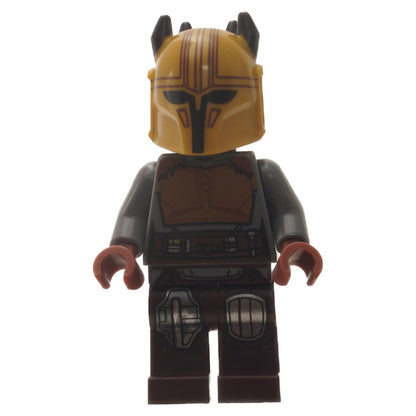 The Armorer minifigure sw1171 with gold Mandalorian helmet.