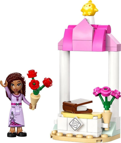 LEGO Asha mini-doll, flowers, Welcome Booth with Star, front view