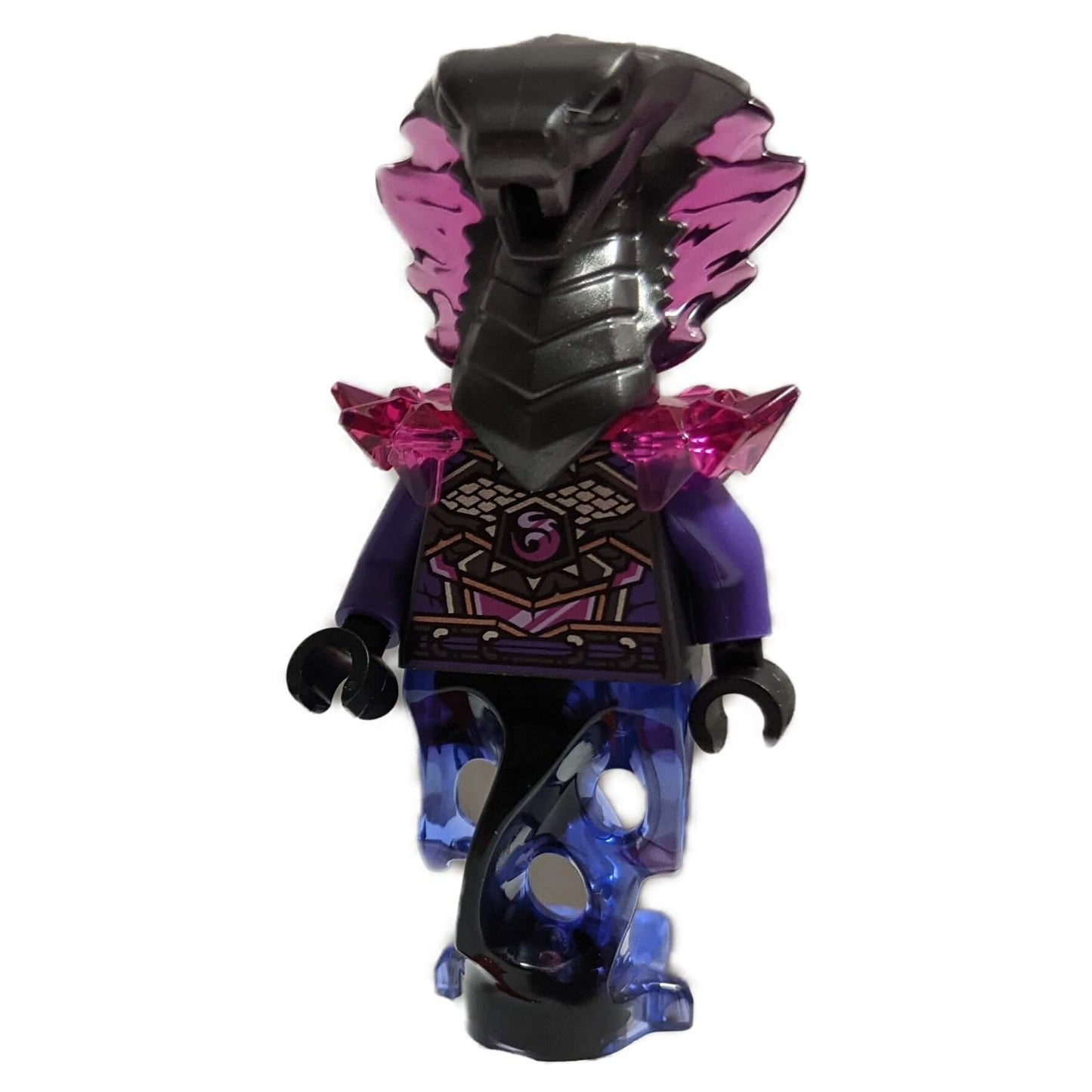 Front view of General Aspheera NINJAGO Crystalized minifigure njo0756 with cobra hood and crystal armor