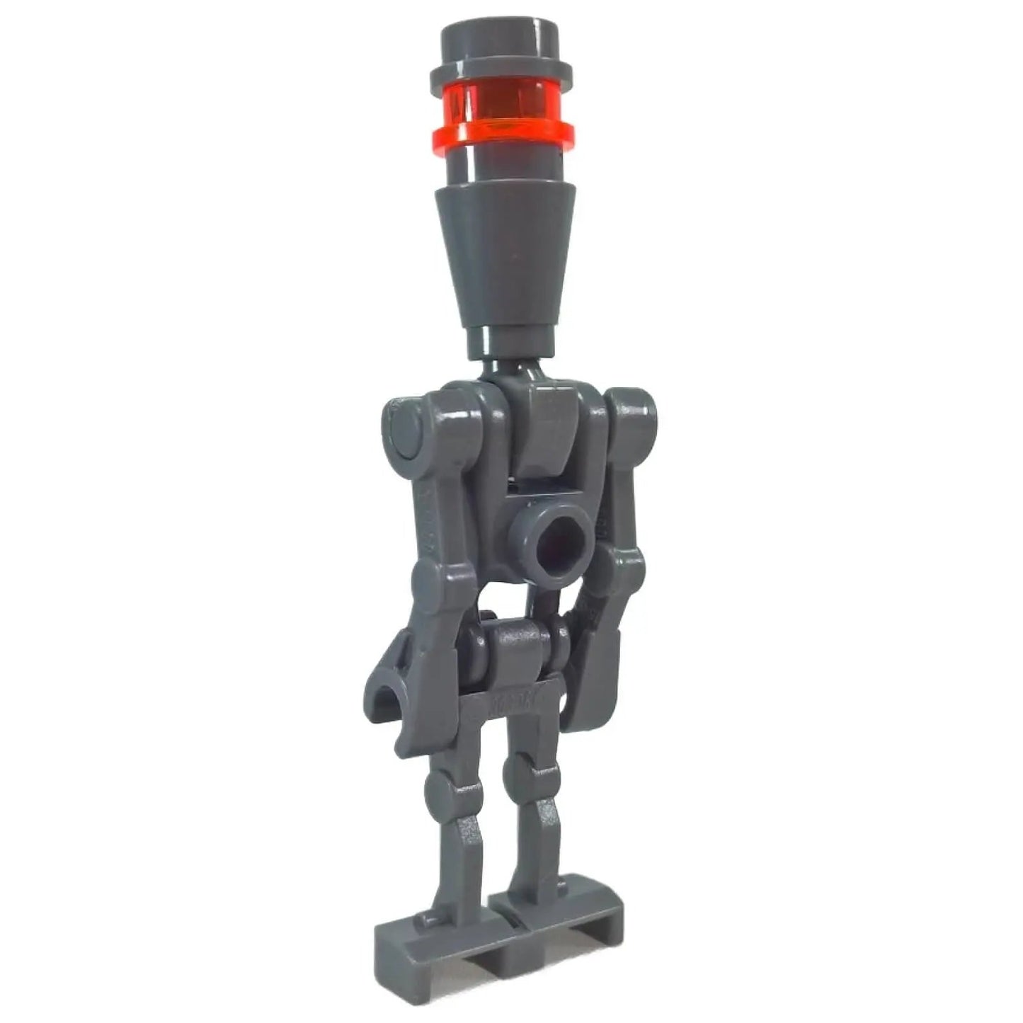 عرض خلفي لـ LEGO Assassin Droid sw0683، رمادي غامق مع قناع أحمر.