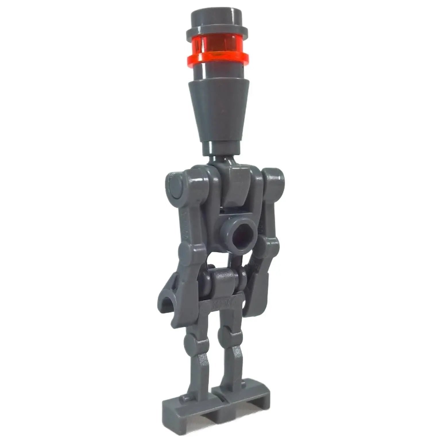 عرض خلفي لـ LEGO Assassin Droid sw0683، رمادي غامق مع قناع أحمر.