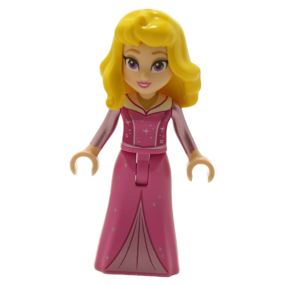 Patung mini LEGO Aurora, gaun merah jambu gelap, pandangan hadapan