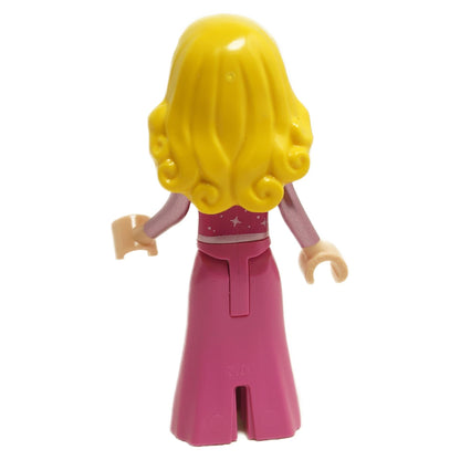 Back view of LEGO Disney Aurora mini-doll in dark pink dress