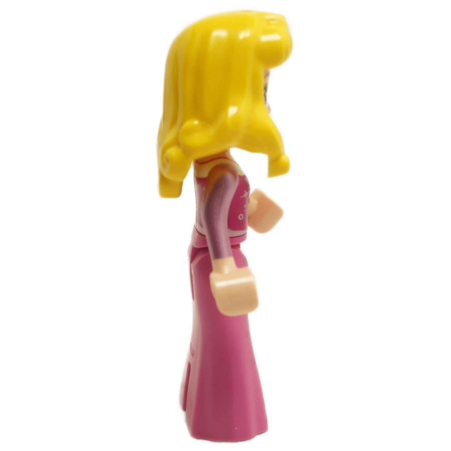 Side view of LEGO Disney Aurora mini-doll in a dark pink dress