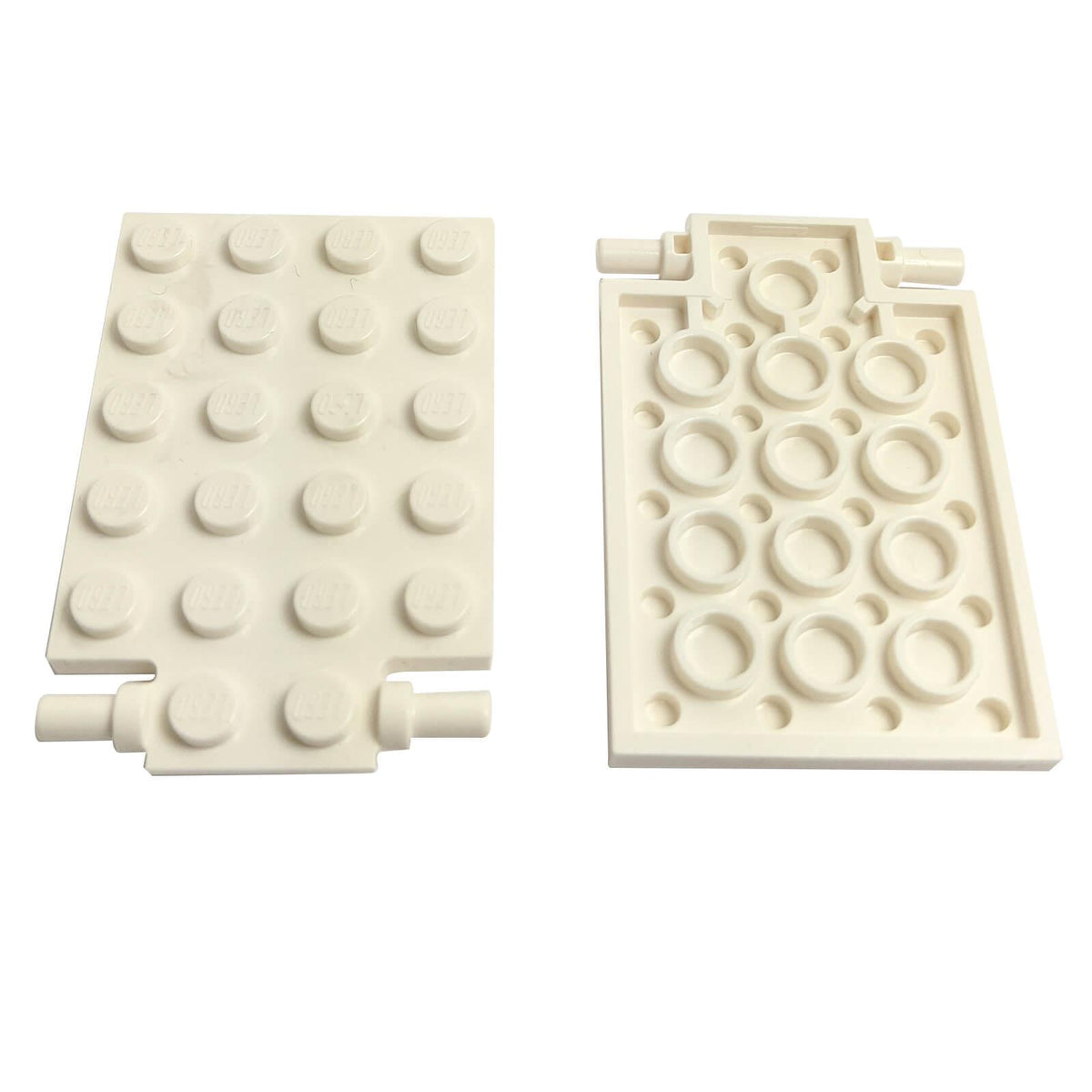 Black LEGO® 92099 modified 4 x 6 plate with trap door hinge and long pins
