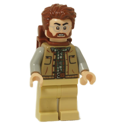 Alternate front view of the LEGO® Jurassic World Dr. Henry Loomis minifigure (jw136) showing his angry expression and detailed torso printing.