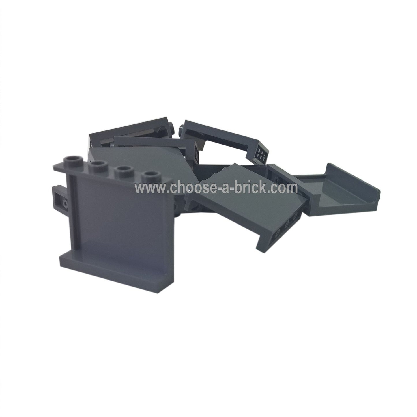 LEGO® Panel 1 x 4 x 3 with Side Supports – Hollow Studs (60581) in Dark Bluish Gray. A durable panel piece perfect for vehicles, mechs, and industrial-style constructions.