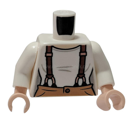 Blanco Torso Femenino Turrón Claro Cuello, Marrón Rojizo Tirantes y Turrón Mediano Patrón de Pantalones - Blanco Brazos - Turrón Claro Manos