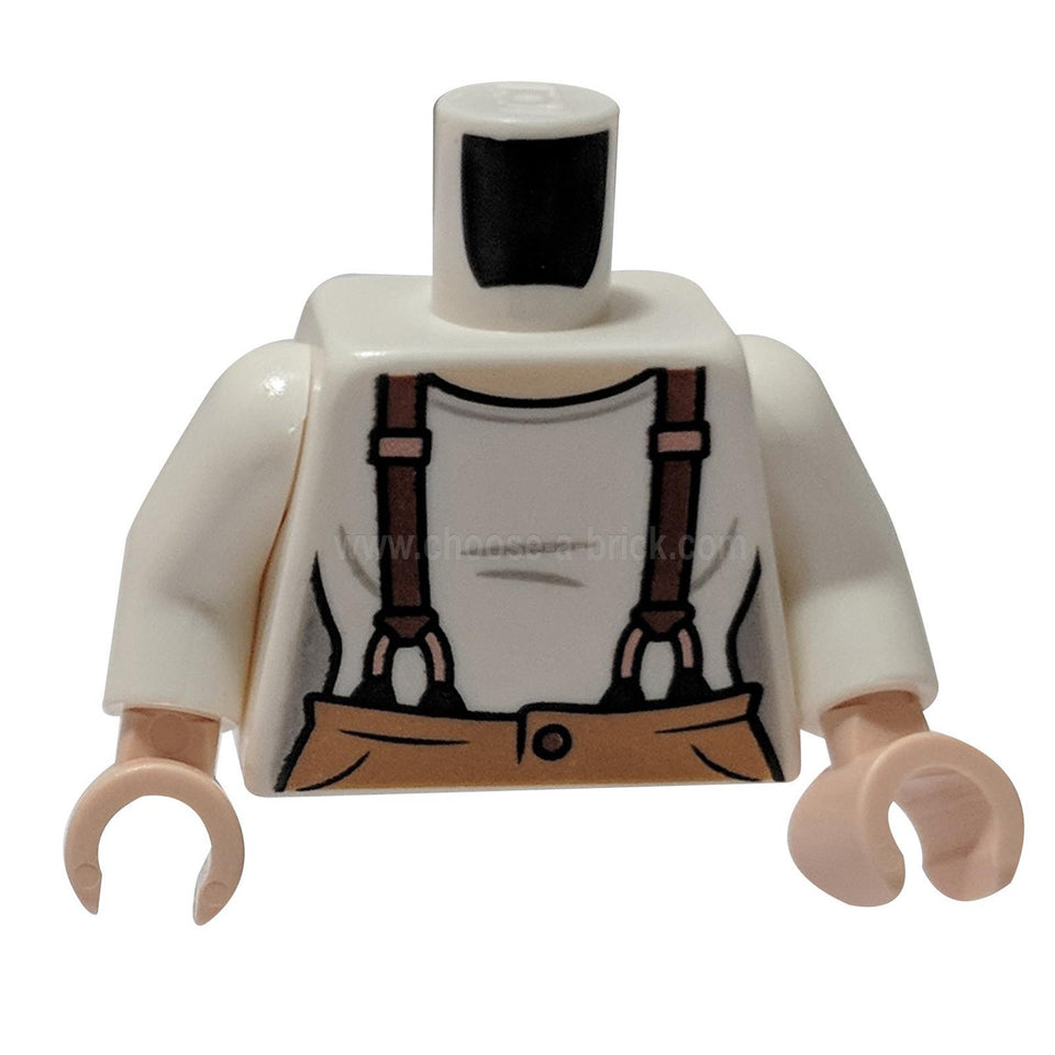 Blanco Torso Femenino Turrón Claro Cuello, Marrón Rojizo Tirantes y Turrón Mediano Patrón de Pantalones - Blanco Brazos - Turrón Claro Manos