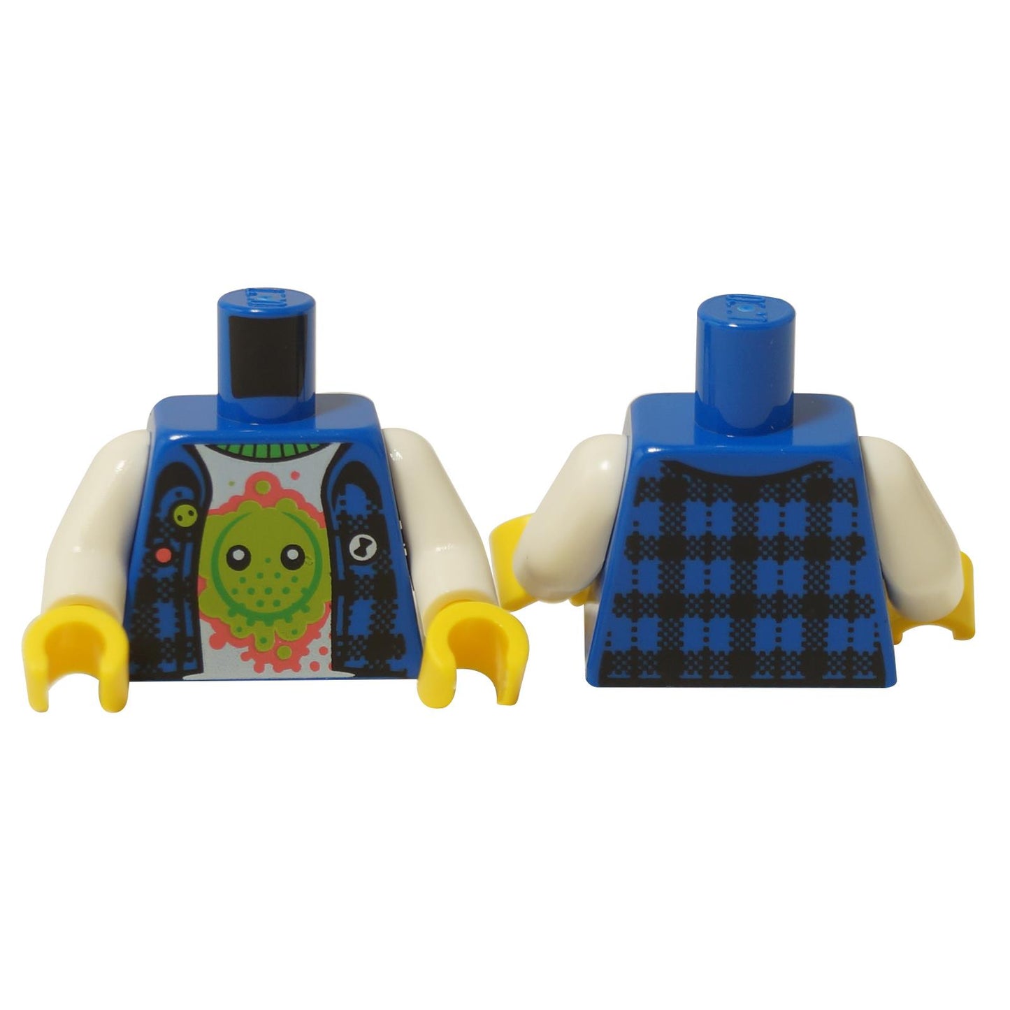 LEGO® minifigure torso with blue flannel shirt and Z-Blob alien pattern, printed chest and back design
