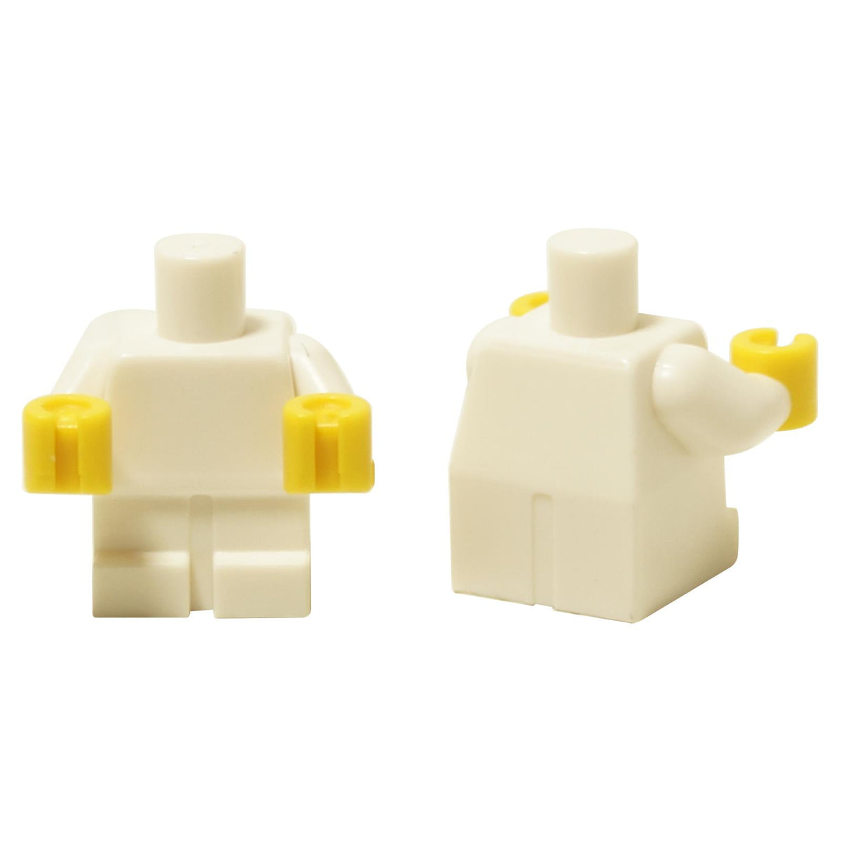 Cuerpo de bebé LEGO, blanco con manos amarillas, vista frontal y trasera