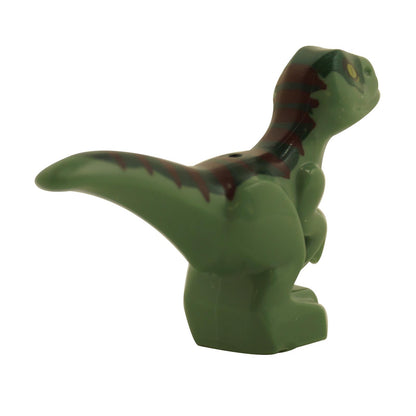 Back view of LEGO® baby dinosaur figure 37829pb09 in green with dark green back markings

