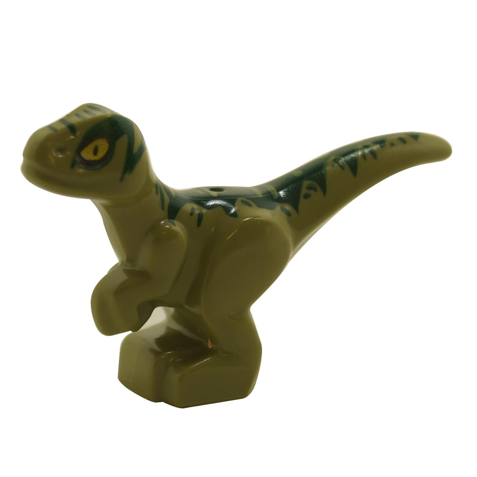 Vista lateral de la figura de bebé dinosaurio LEGO® 37829pb05 en color verde oliva con marcas en verde oscuro