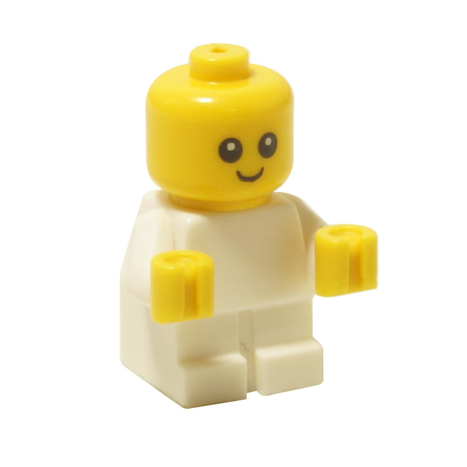 LEGO Baby minifigura, fehér test, sárga fej, elölnézet
