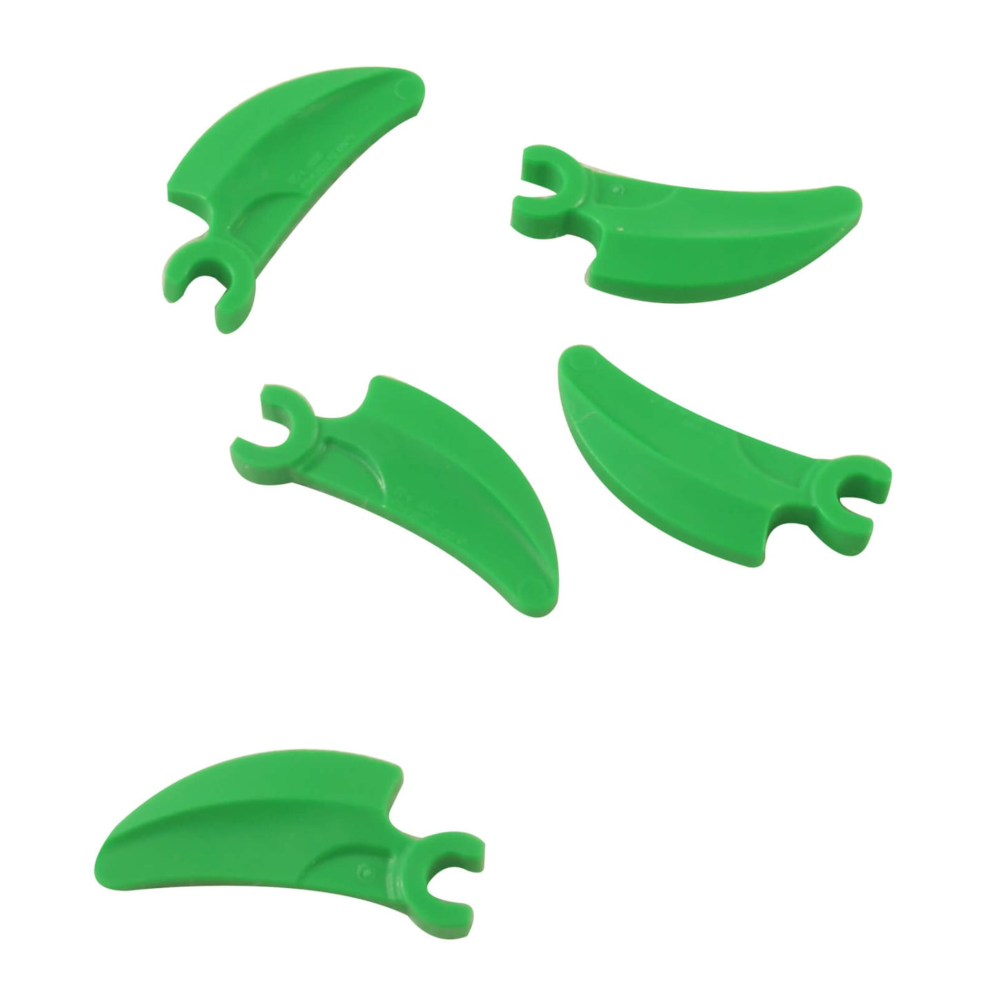 5 LEGO Bright Green Barb Claw elements with clips, multiple views