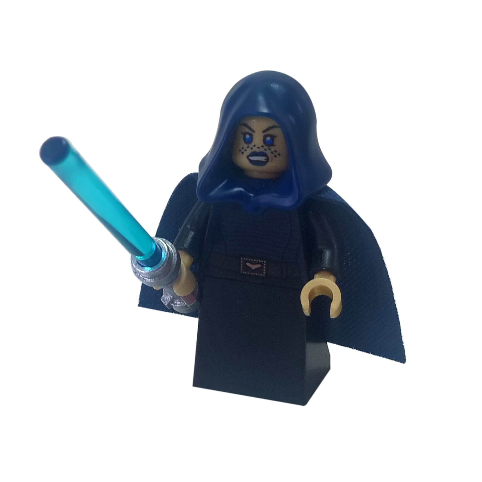 Barriss Offee LEGO minifigure dark blue hood cape skirt blue lightsaber sw0909