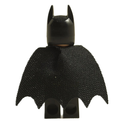 Rear view of LEGO Batman minifigure showing black cape and cowl