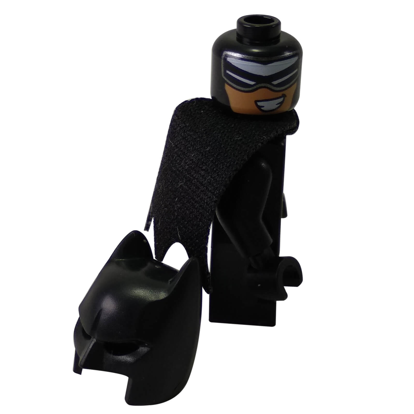 LEGO Batman minifigure short legs black suit yellow emblem sh0492, side view.