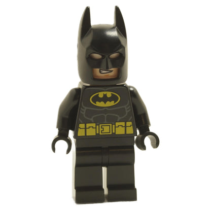 LEGO Batman minifigure, black suit, yellow belt, front view, no cape