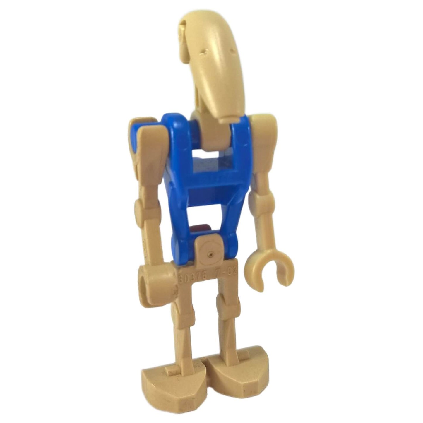 LEGO® Battle Droid Pilot with blue torso and tan limbs, angled arm pose