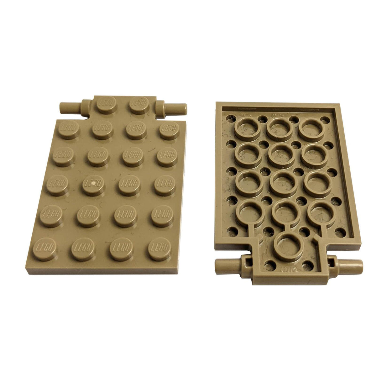 White LEGO® 92099 modified 4 x 6 plate with trap door hinge and long pins