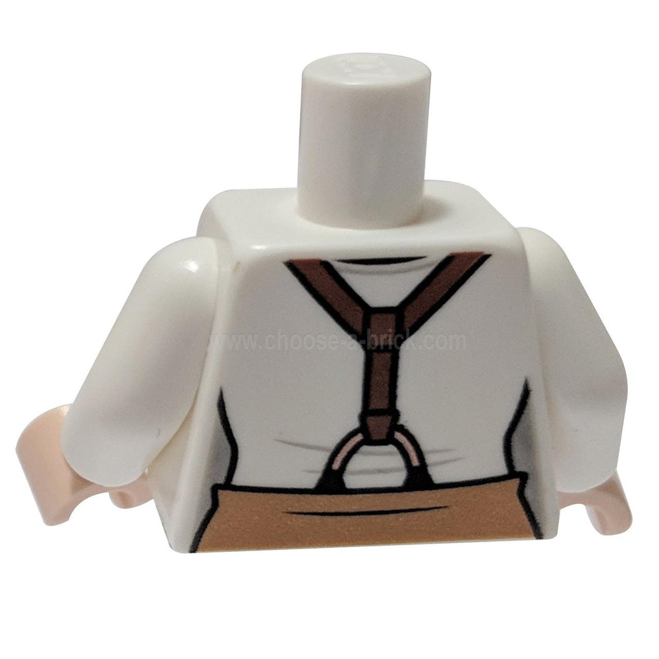 White Torso Female Light Nougat Neck, Reddish Brown Suspenders and Medium Nougat Pants Pattern - White Arms - Light Nougat Hands